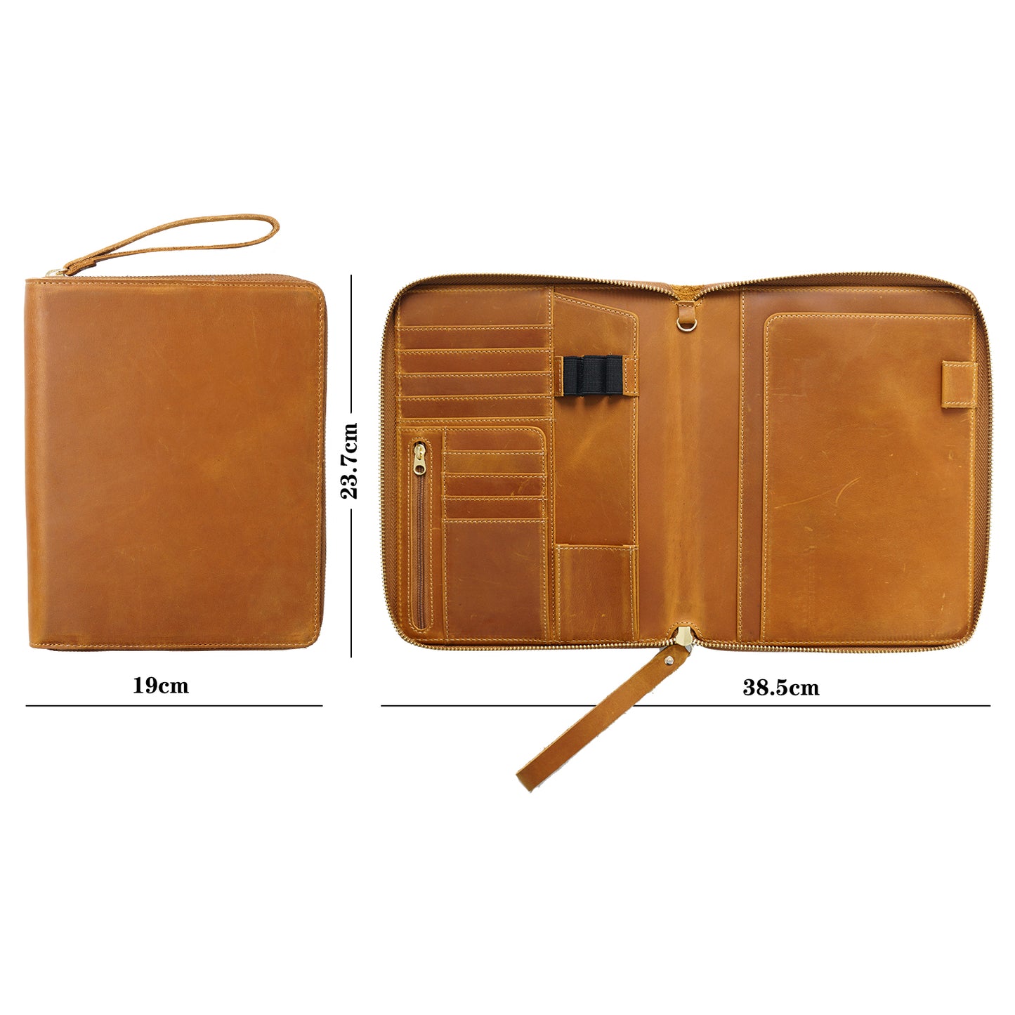 Genuine Leather Portfolio with Zipper, A5 File Folder, A5 Leather Holder, Gifts for Him/ Her