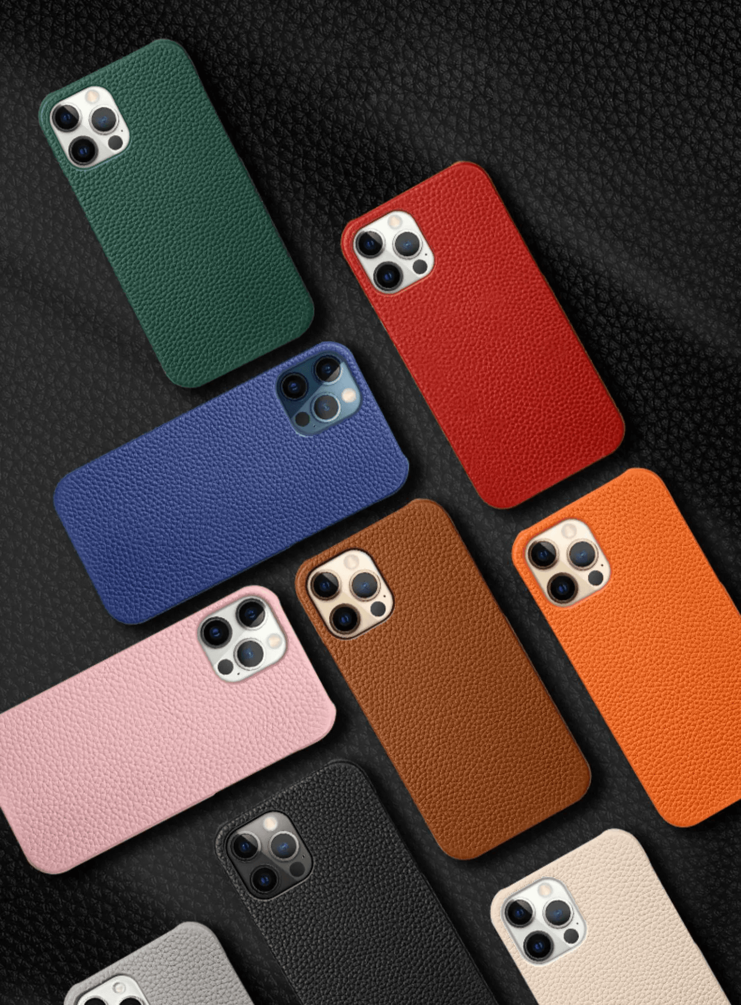 Personalisable Lychee Genuine Leather Case for iPhone 15/ iPhone 14/ iPhone 13/ iPhone 12 with MagSafe