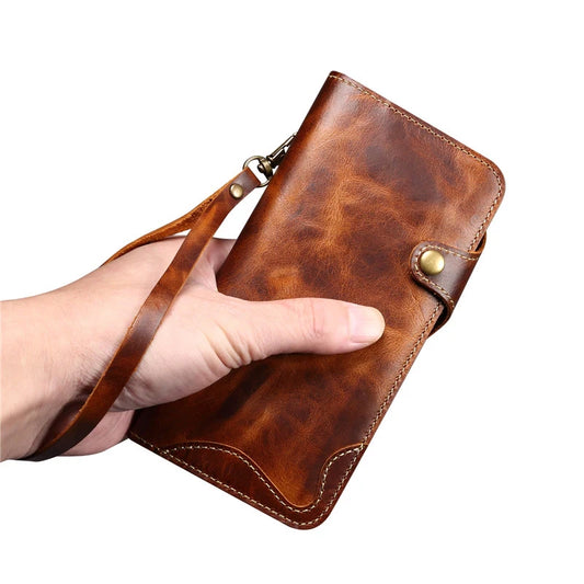 Personalizable Genuine Leather iPhone Case Wallet with Strap for iPhone 15/ iPhone 14/ iPhone 13 Pro Max/ iPhone 13 Pro/ iPhone 13/ iPhone 13 mini/ iPhone 12 Pro Max