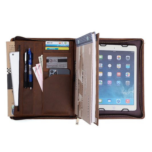 Genuine Leather Padfolio with Insert Holder, A5 File Folder with Pouch, A5 Leather Portfolio, Gifts for Him/ Her