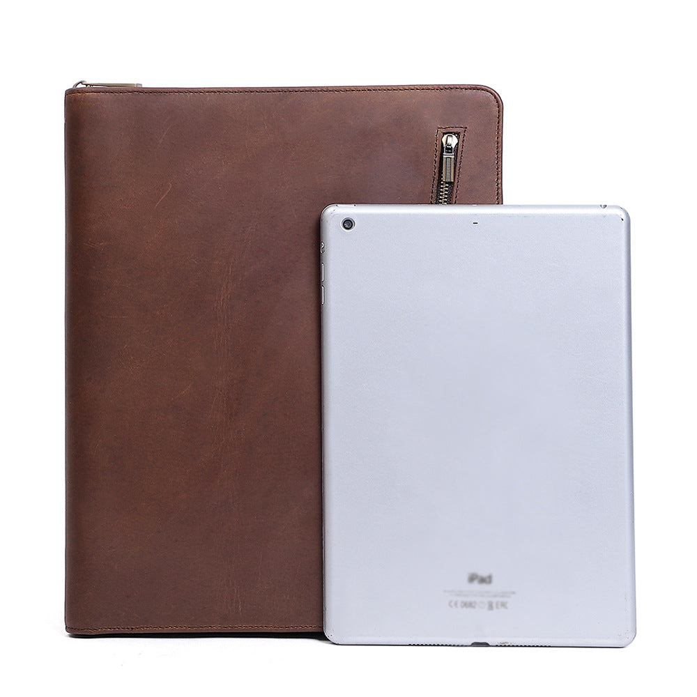 Genuine Leather Padfolio with Insert Holder, A5 File Folder with Pouch, A5 Leather Portfolio, Gifts for Him/ Her