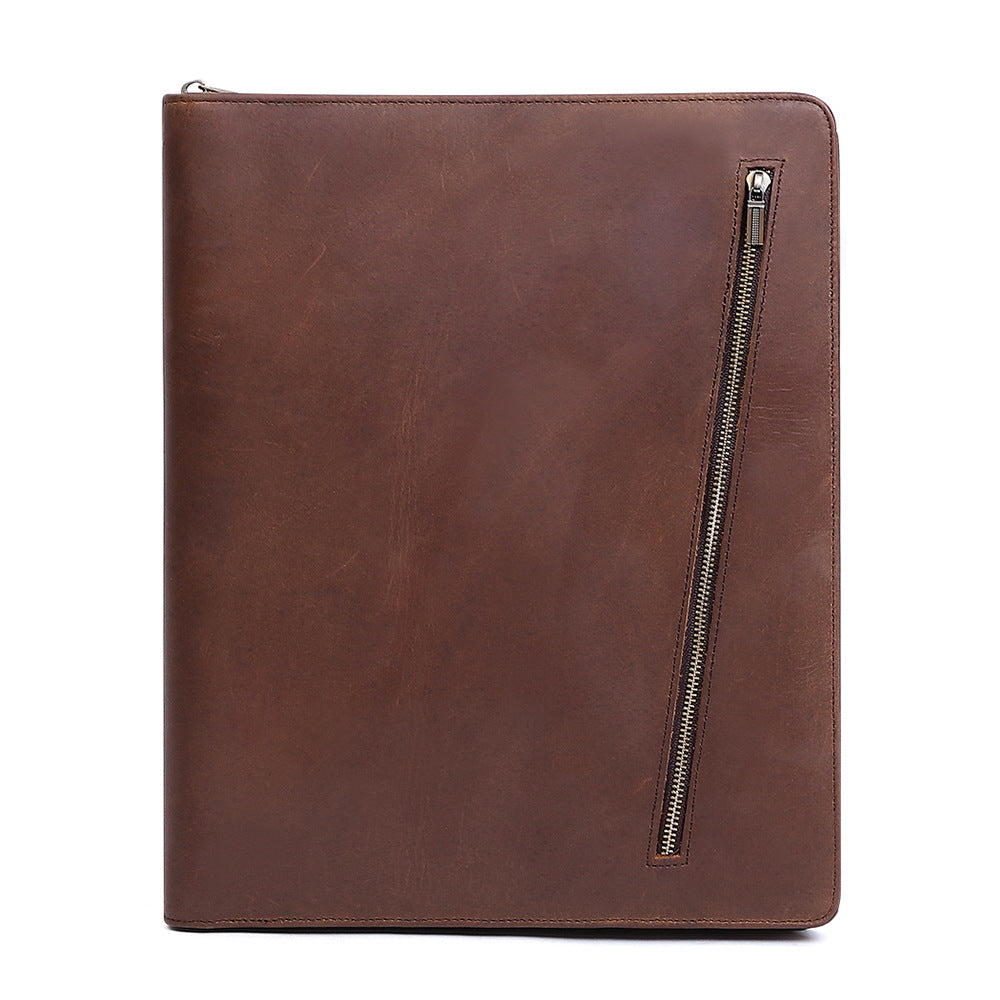 Genuine Leather Padfolio with Insert Holder, A5 File Folder with Pouch, A5 Leather Portfolio, Gifts for Him/ Her