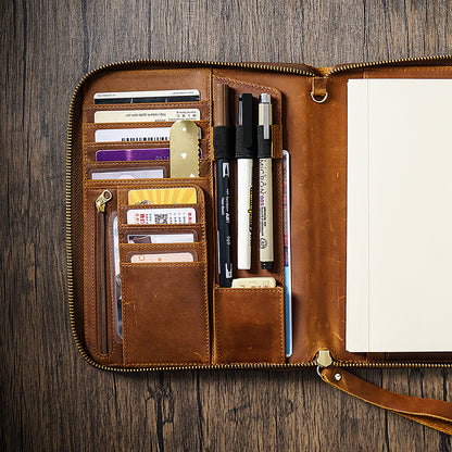 Genuine Leather Portfolio with Zipper, A5 File Folder, A5 Leather Holder, Gifts for Him/ Her