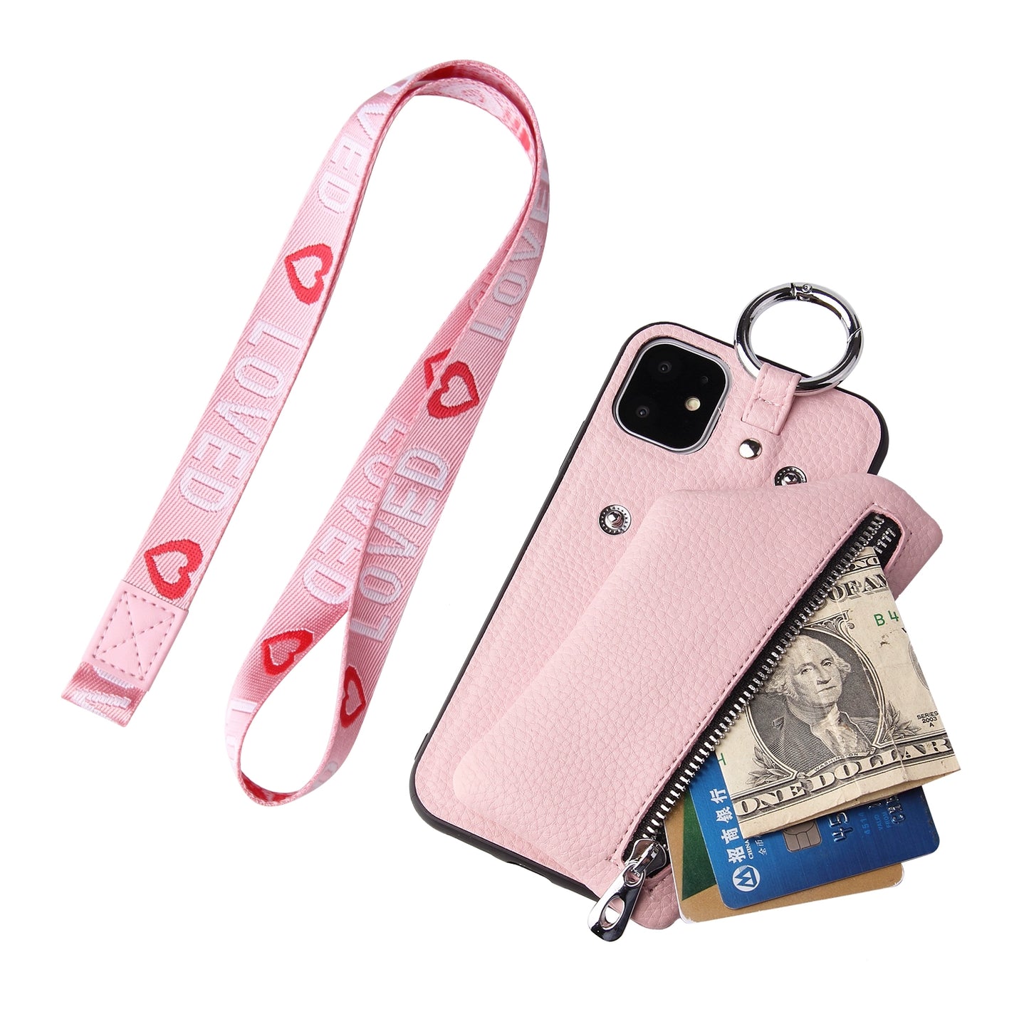 Custom Leather iPhone Case Wallet Detachable with Long Strap for iPhone 12/ iPhone 11/ iPhone XS/ iPhone 8/ iPhone 7