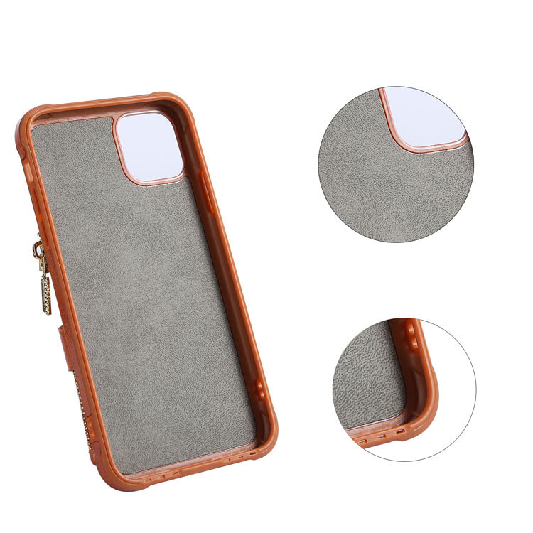 Customizable Leather iPhone Case Wallet with Button Closure for iPhone 12/ iPhone 11/ iPhone XS/ iPhone 8/ iPhone 7/ iPhone 6/ iPhone SE 2nd
