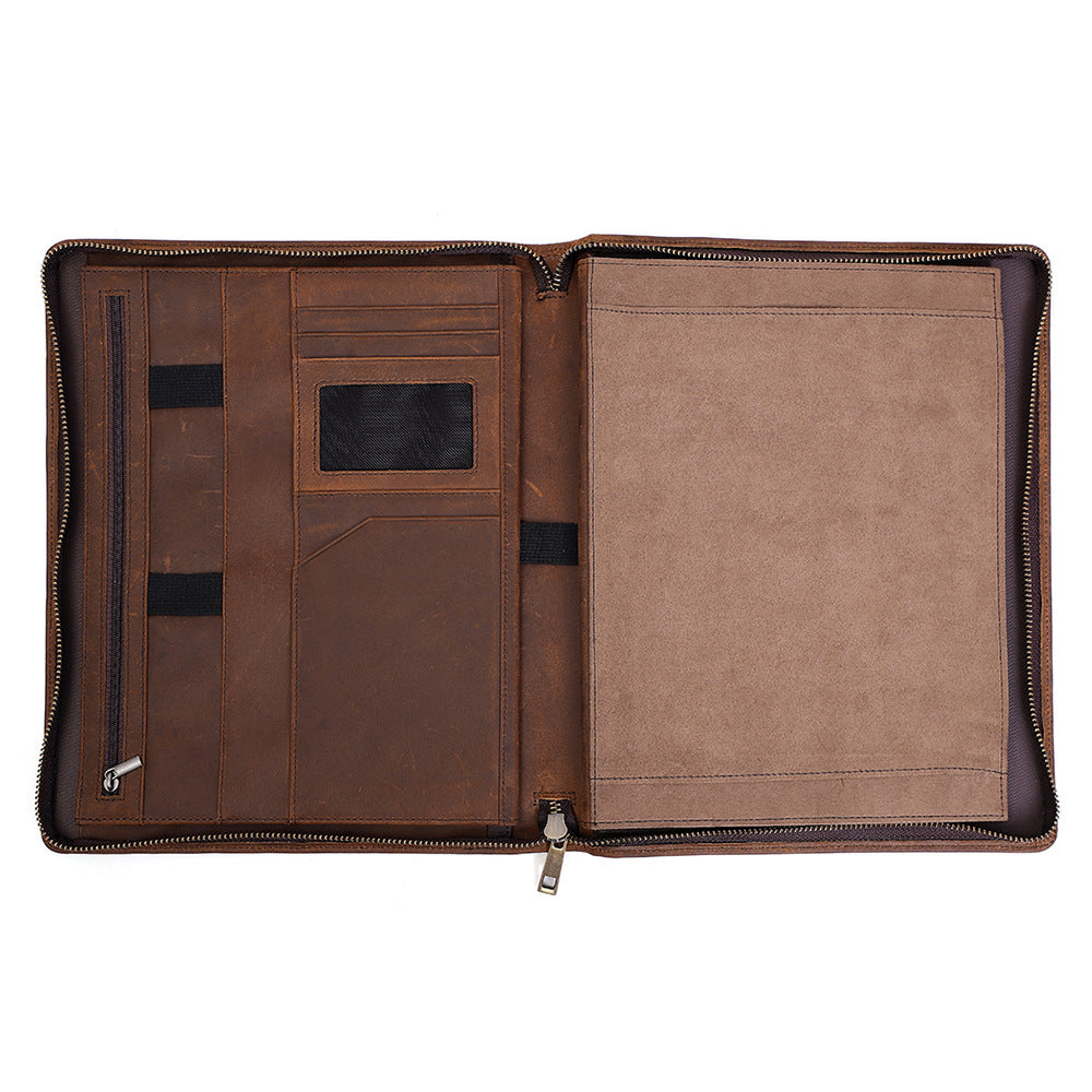 Genuine Leather Padfolio with Insert Holder, A5 File Folder with Pouch, A5 Leather Portfolio, Gifts for Him/ Her