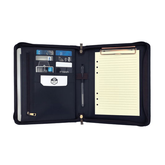 Genuine Leather Padfolio with Clipboard, A5 File Folder with Pouch, Black A5 Leather Portfolio, 2022 Special Gifts for Him/ Her