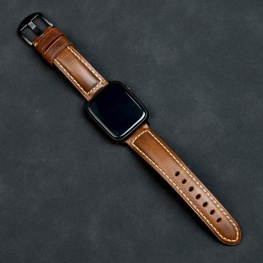 Personalized Genuine Leather Watch Band for Apple Watch Series 7/ 6/ 5/ 4 + Screen Protector