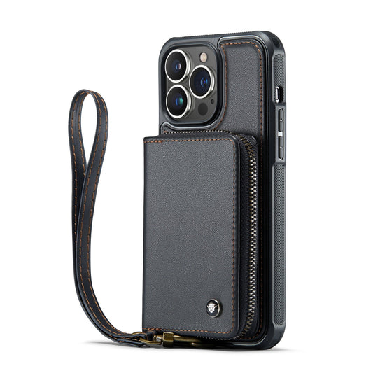 Personalized Genuine Leather iPhone Case Wallet for iPhone 14/ iPhone 13/ iPhone 12/ iPhone 11, Foldable Stand Wallet with Strap