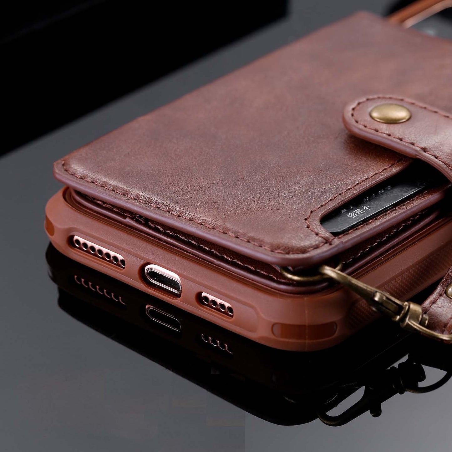 Customizable Leather iPhone Case Wallet with Strap for iPhone 13/ iPhone 12/ iPhone 11/ iPhone XS/ iPhone 8/ iPhone 7/ iPhone SE 2nd