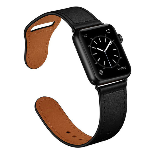 Personalized Cowhide Leather Watch Band Easy-to-Buckle for Apple Watch Series 7/ 6/ 5/ 4/ 3/ 2/ 1/ SE + Screen Protector