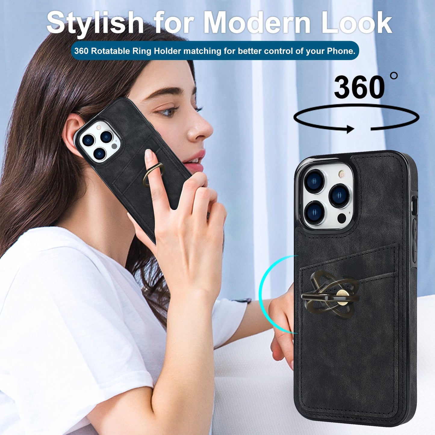 Custom Leather iPhone Case Wallet with Ring Holder for iPhone 14/ iPhone 13/ iPhone 12/ iPhone 11/ iPhone XS/ iPhone 8/ iPhone 7