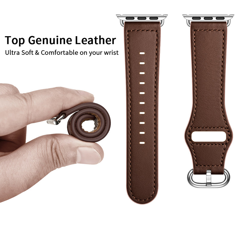 Custom Genuine Leather Watch Band for Apple Watch Series 7/ 6/ 5/ 4 + Screen Protector