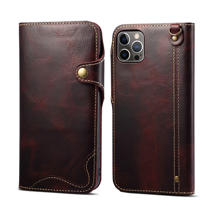 Personalizable Genuine Leather iPhone Case Wallet with Strap for iPhone 15/ iPhone 14/ iPhone 13 Pro Max/ iPhone 13 Pro/ iPhone 13/ iPhone 13 mini/ iPhone 12 Pro Max