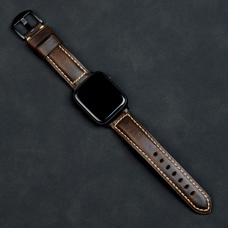 Personalized Genuine Leather Watch Band for Apple Watch Series 7/ 6/ 5/ 4 + Screen Protector