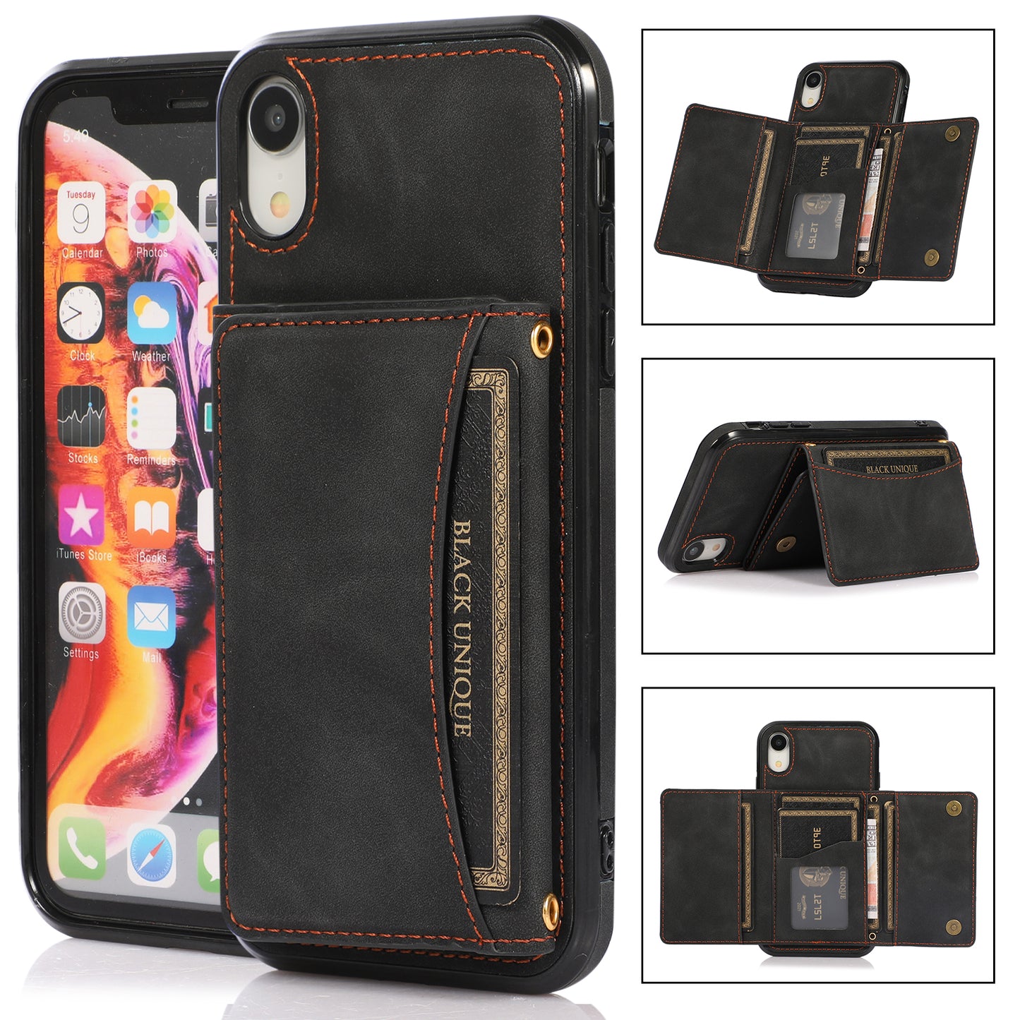 Customizable Genuine Leather iPhone Case with Trifold Wallet for iPhone 13/ iPhone 12/ iPhone 11/ iPhone XS/ iPhone 8/ iPhone 7/ iPhone SE 2nd Gen