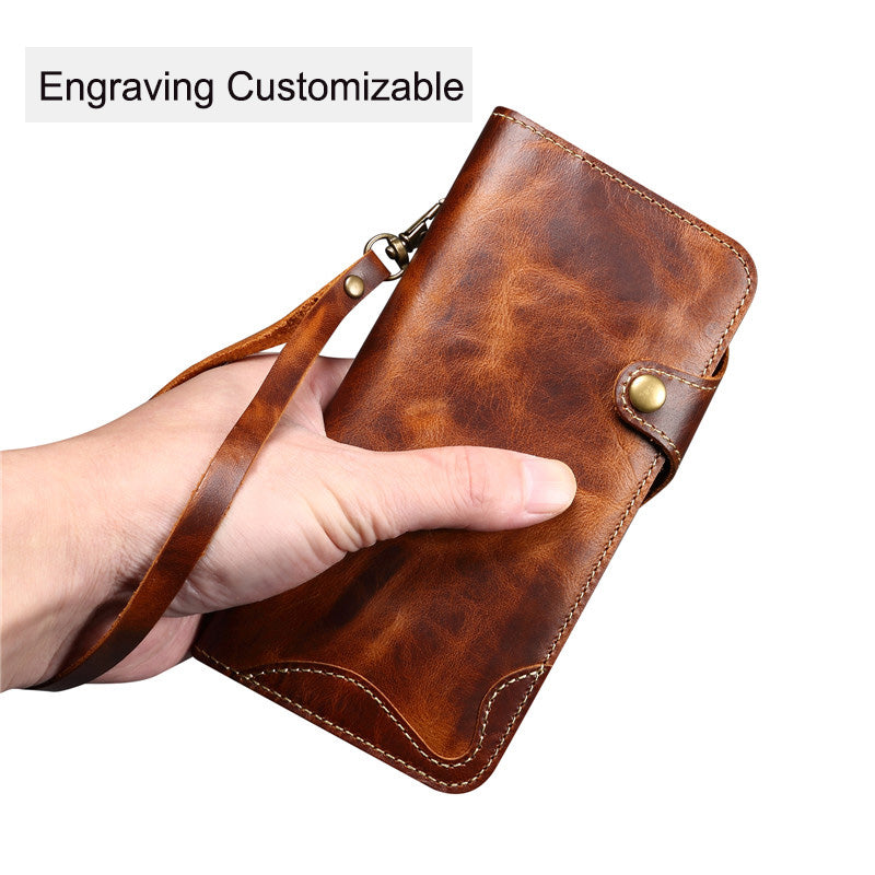 Personalizable Genuine Leather iPhone Case Wallet with Strap for iPhone 15/ iPhone 14/ iPhone 13 Pro Max/ iPhone 13 Pro/ iPhone 13/ iPhone 13 mini/ iPhone 12 Pro Max