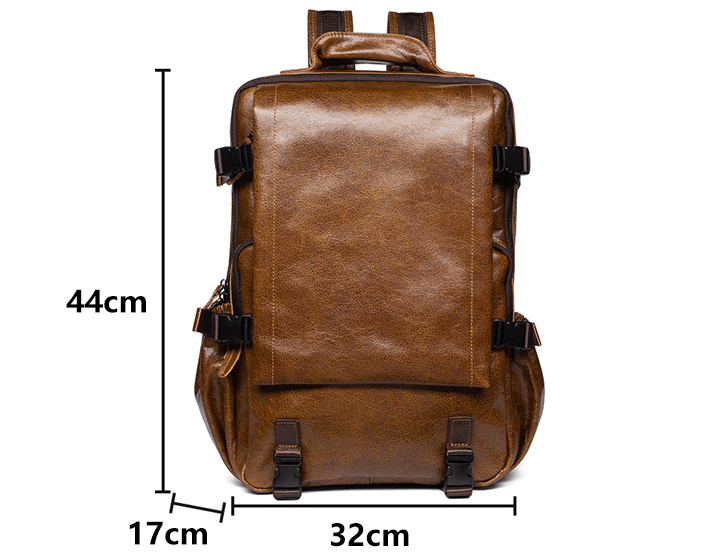 Genuine Leather Backpack for 16" Laptop Travel Hiking Camping Rucksack with Multi-pockets, Engraving Customization for Option