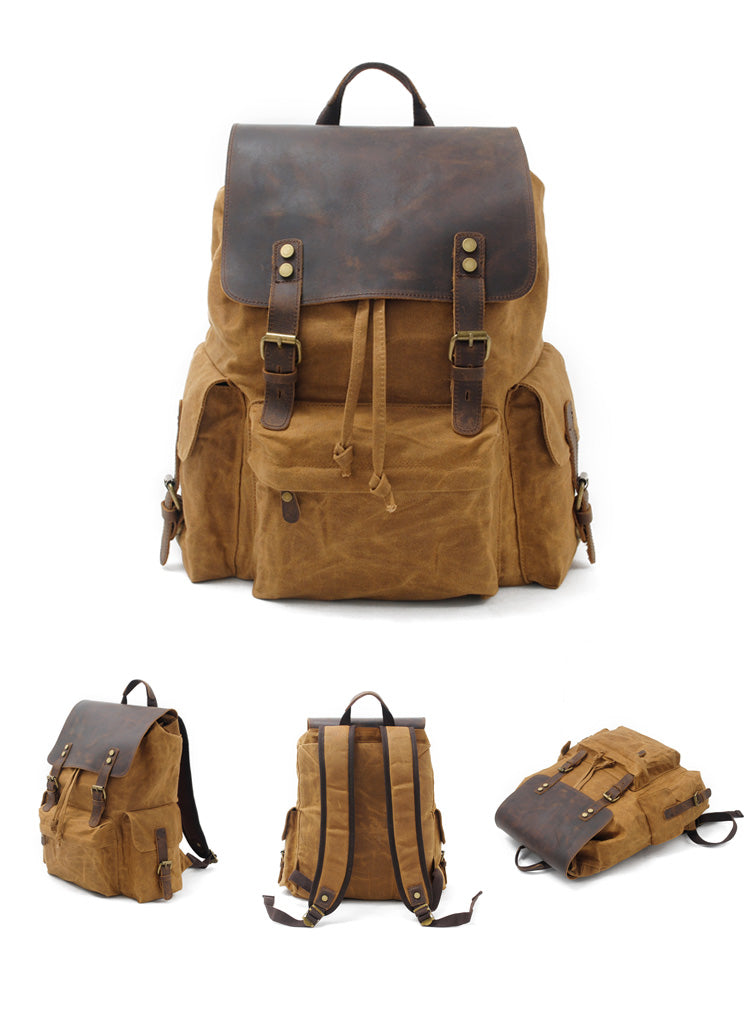 Large Capacity Waterproof Canvas Leather Unisex Backpacks