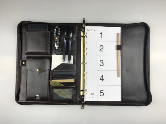 Genuine Leather Portfolio, Zipper Business Organizer, Padfolio for Legal Paper/ A4 Letter Size Notepad/ MacBook, Gift (Black)
