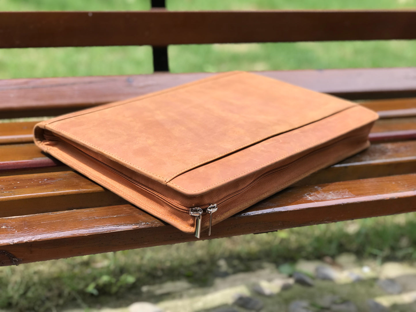 Genuine Leather Portfolio, Zipper Business Organizer, Padfolio for Legal Paper/ A4 Size Notepad/ MacBook, Birthday Gifts for Men