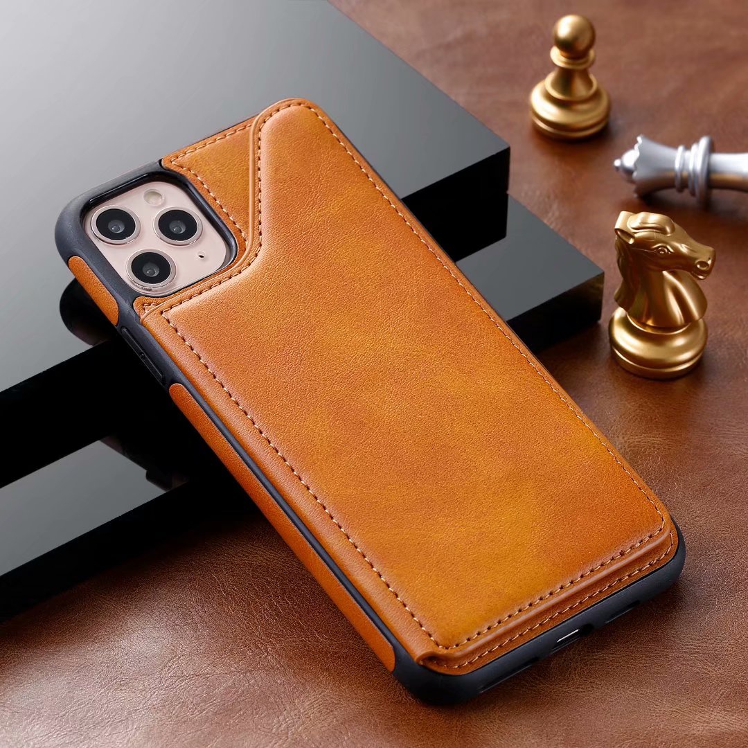 Personalized Genuine Leather iPhone Case with Magnetic Button Wallet Stand for iPhone 13/ iPhone 12/ iPhone 11/ iPhone XS/ iPhone 8/ iPhone 7
