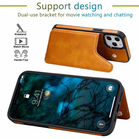 Personalized Genuine Leather iPhone Case with Magnetic Button Wallet Stand for iPhone 13/ iPhone 12/ iPhone 11/ iPhone XS/ iPhone 8/ iPhone 7