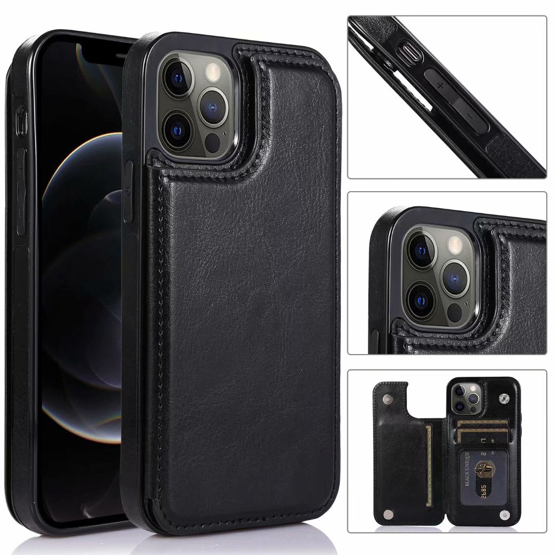 Custom Leather iPhone Case with Magnetic Button Wallet for iPhone 14/ iPhone 13/ iPhone 12/ iPhone 11/ iPhone XS/ iPhone 8/ iPhone 7/ iPhone SE