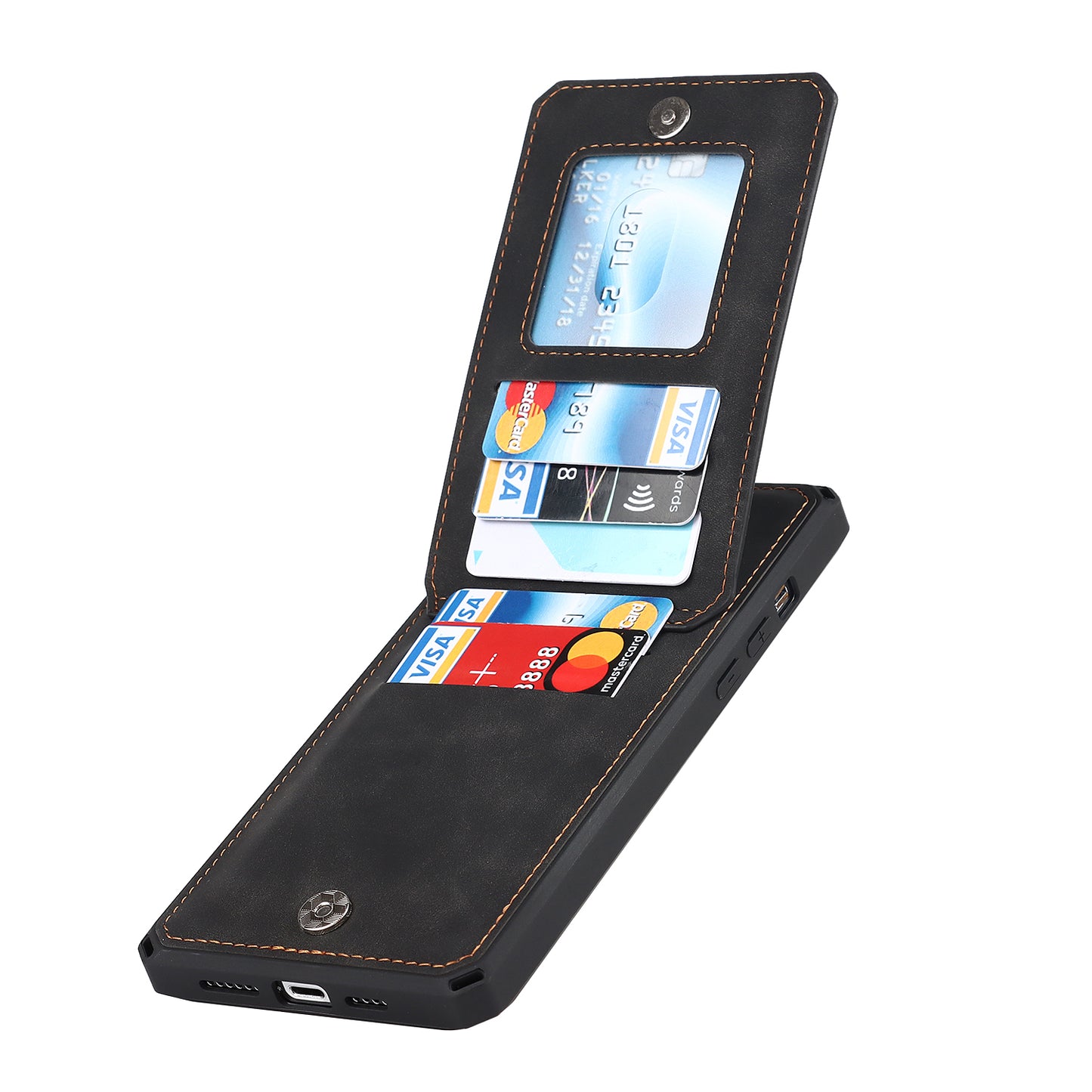 Custom Genuine Leather iPhone Case Stand Wallet with Strap for iPhone 13 / iPhone 12/ iPhone 11/ iPhone XS/ iPhone 8/ iPhone 7