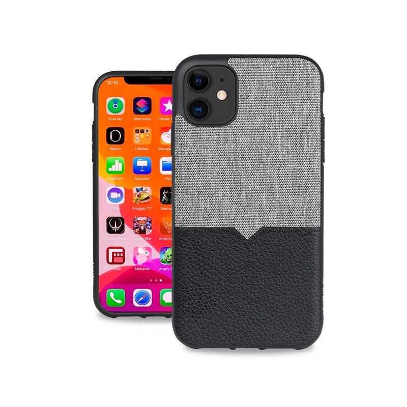 Canvas + Genuine Leather iPhone 11/ Pro /Max case - Canvas/Black with AFIX+ Vent Mount