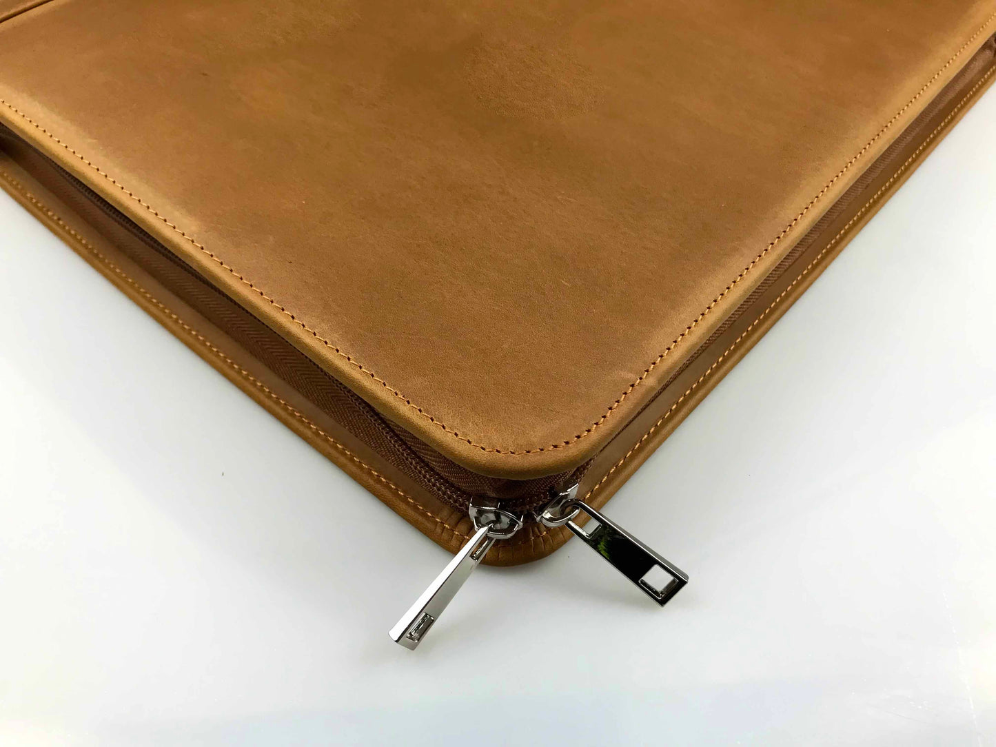 Genuine Leather Portfolio, 3 Ring Binder, Zipper Padfolio for Legal Paper 8.5" x 11"/ 8.5" x 14"/ A4 Letter Size Notepad/ MacBook 13", Gift (Tan)